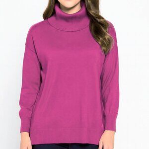 Loft Women's Pullover Sweater Pink Long Sleeve Turtleneck Tight Knit Button L